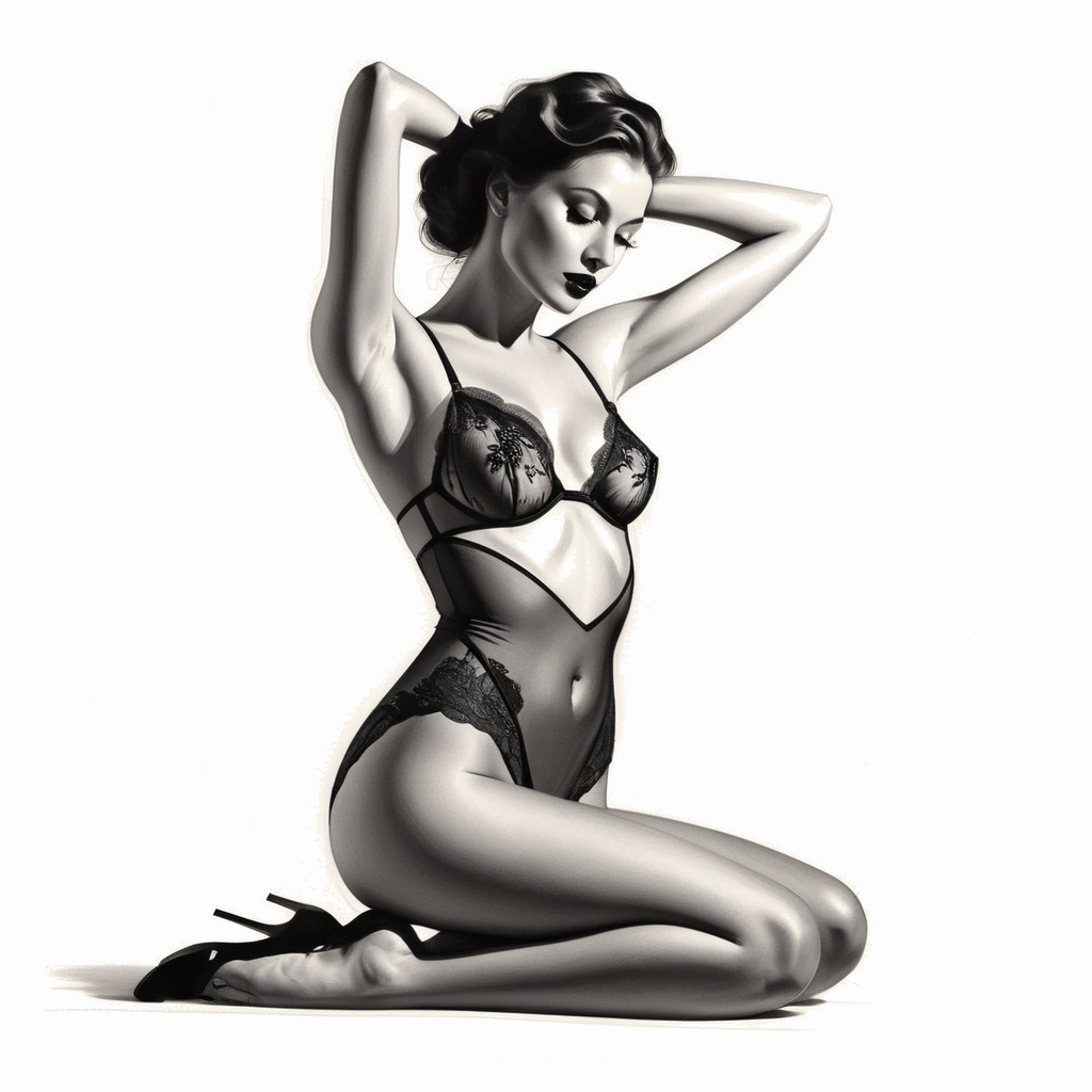 Een zwart-witfoto van een vrouw in een lingerie.
