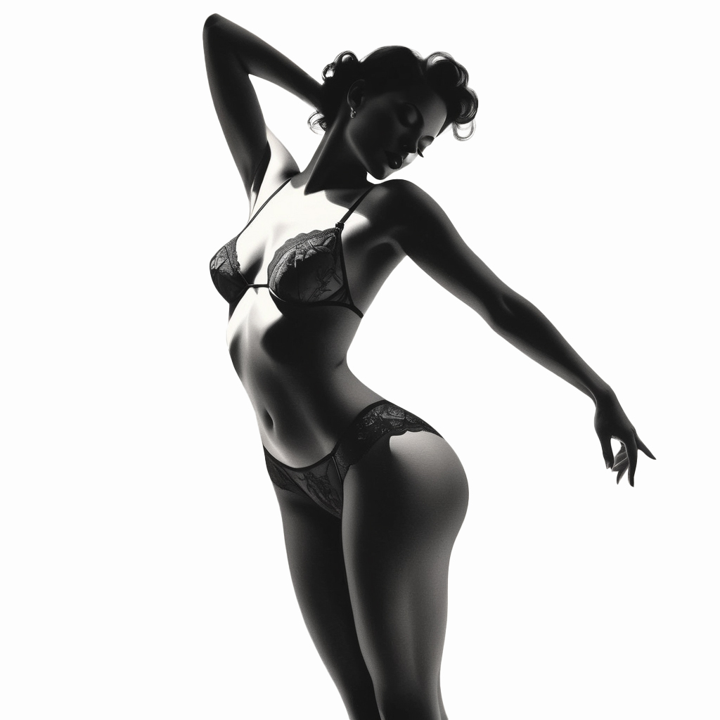 Een silhouet van een vrouw in lingerie.