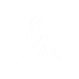 Sketch of a seated person in profile view, against a background of radiating lines and dots on a black background.